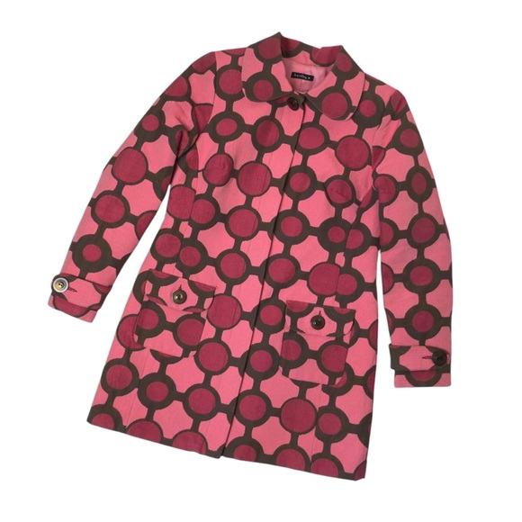 Vintage Bentley A. Retro Mod Pink Geometric Polka Dot Button Up Coat Small - Picture 8 of 16
